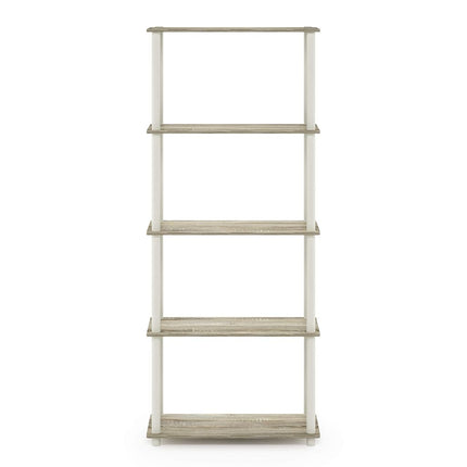 Furinno TURN-N-TUBE Storage Shelves, 5-Tier Book Shelf, Corner Shelf, Toolless Open Shelves, for Organization and Storage, Living Room, Garage, Home Office, Sonoma Oak