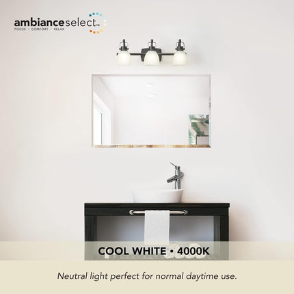 Globe Electric 52090 Gilroy 3-Light 25W Integrated LED Vanity Light with Selectable Color Temperature, Matte Black, Frosted Glass Shades, 1780 Lumens, 3000K-4000K-5000K Switch, Energy Star Certified
