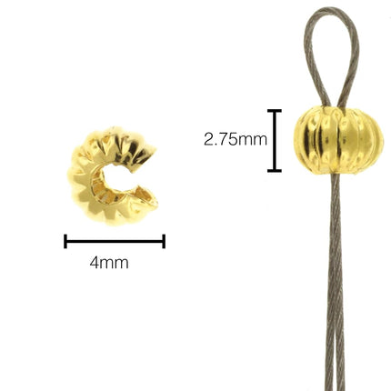 The Beadsmith Crimp Covers – Baño de oro, forma redonda corrugada, medio abiertas, 4 mm de diámetro, 144 piezas