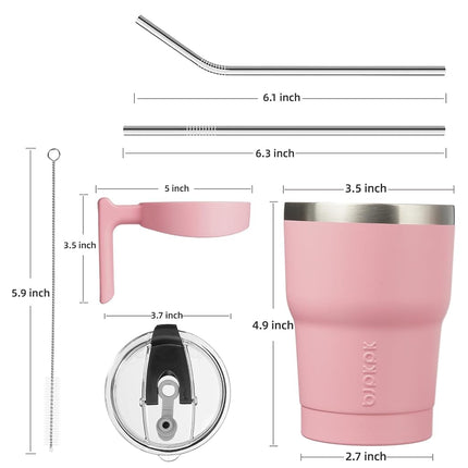 BJPKPK 10oz Tumbler with Handle Insulated Tumbler Cups with Lid and Straw Reusable Stainless Steel Double Wall Travel Mugs,Light Pink
