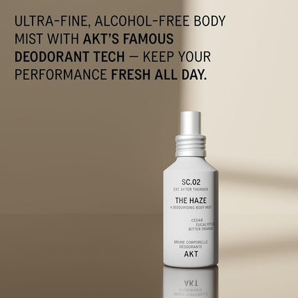 AKT The Haze, Natural Deodorising Body Mist | SC.02 AFTER THUNDER: cedar, eucalyptus, bitter orange | Alcohol-Free, Gender-Free | With Skin-Loving Niacinamide & Balancing Prebiotics, 100 mL