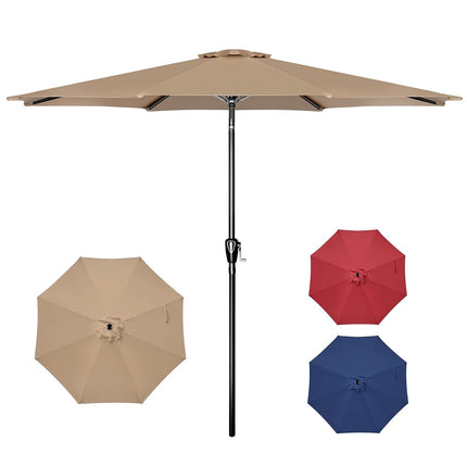 Parasol de patio Simple Deluxe de 3 m, parasol de marché extérieur avec bouton poussoir et manivelle facile, compatible avec les tables, couleur taupe