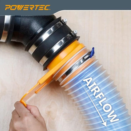 POWERTEC 4" x 20' Flexible PVC Dust Collection Hose with 10pcs Key Hose Clamps & 2pcs Blast Gates for Table Saw, Band Saw, Planer, Jointer, Woodworking and Woodshop Dust Collection System (70429)