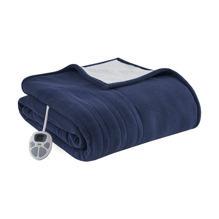 Serta Heated Blanket - Reversible Fleece to Sherpa Electric Blanket, Fast Heating, Auto Shut Off Timer, Multi Heat Setting, ETL Certified, Machine Washable, Blue Twin 84"x 62"