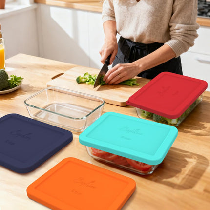 Sophico 6 Cup Rectangle Silicone Storage Cover Lids Replacement for Pyrex 7211-PC Glass Bowls, Container not Included (Navy Blue-Mint)