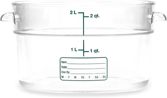 Carlisle FoodService Products Storplus Plastic Round Food Container, Storage Container with Stackable Design for Storage, 2 Quart, Clear