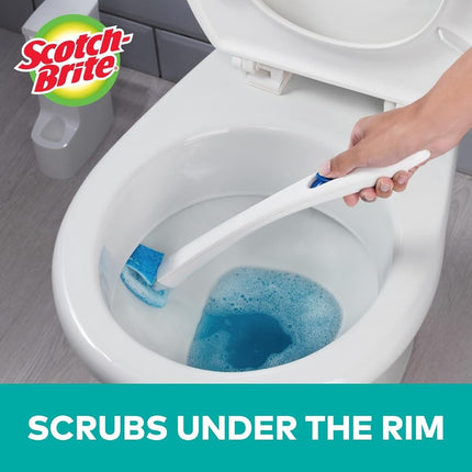 Scotch-Brite Disposable Toilet Scrubber Cleaning System with Built-in Bleach Alternative Cleaner, Easily Scrubs Under The Rim, 1-Handle with Storage Caddy + 5-Disposable Refills
