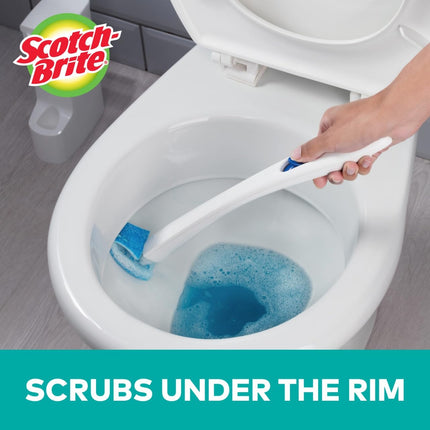 Scotch-Brite Disposable Toilet Scrubber Cleaning System with Built-in Bleach Alternative Cleaner, Easily Scrubs Under The Rim, 1-Handle with Storage Caddy + 5-Disposable Refills
