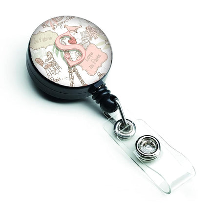 Caroline's Treasures Letter S Love in Paris Pink Retractable Badge Reel, Multicolor (CJ2002-SBR)