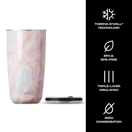 S'well Geode Rose Eats Stainless Steel Insulated Tumbler with Lid, Pink, 530 ml Capacity