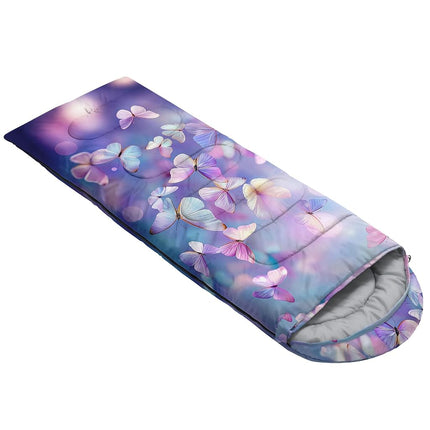 QOOMO Color Butterfly Waterproof Sleeping Bags for Adults & Kids,Printed Camping Sleeping Bags, 3 Season Warm & Cool Weather,Lightweight,Traveling,and Outdoors,Camping Gear Equipment,31x90inch