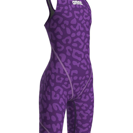 ARENA Girls' Open Back Racing Tech Suit Powerskin St Next Kneeskin Swimsuit, Leopard Leather Purple, 22