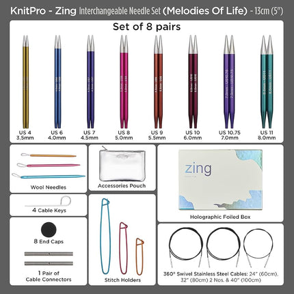 KnitPro Deluxe Gift Set - Zing Interchangeable Circular Needles (3.50-8.00mm) with Accessories
