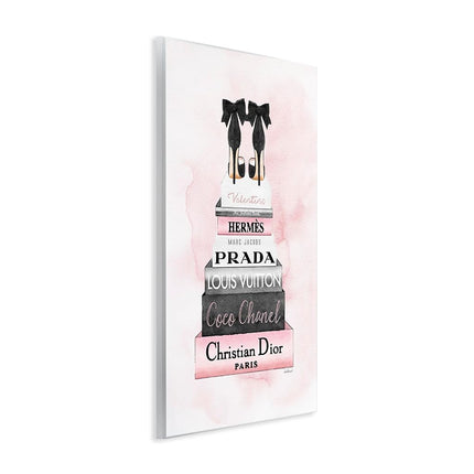 Stupell Industries Black Heels Pink Silver Bookstack Glam Fashion Design, Designed by Amanda Greenwood Art, 13x19, Wall Plaque