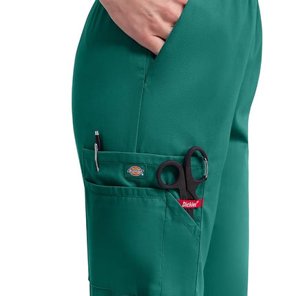 Dickies EDS Signature Scrubs for Women, Elastic Waist Pull-On Cargo Pants for Women in Soft Brushed Poplin 86106, Hunter, XL Petite