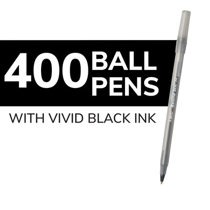 BIC Round Stic Xtra Life Ballpoint Pen, Medium Point (1.0mm), Black, Flexible Round Barrel For Writing Comfort, 400-Count