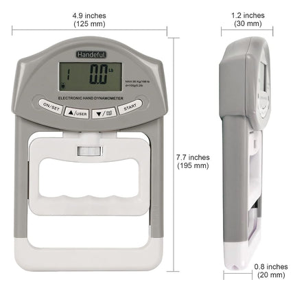 Handeful Grip Strength Tester - Dynamometer Handgrip Measurer Meter, Handheld Strengthener Exerciser for Sports, School, and Home Use (90KG Grey Dynamometer Only)