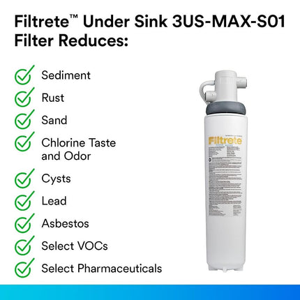 Filtrete Maximum Under Sink Water Filtration System, Easy to Install, Reduces 99% Lead + Much More (3US-MAX-S01)