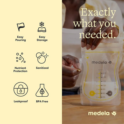 Medela Easy Pour Breastmilk Storage Bags 200 Count 7oz/210ml Disposable, Leakproof, Fast Freeze, Breast Milk Protection Recyclable & BPA Free