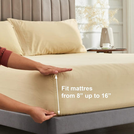 WODFAMY Microfiber Easy Fit Twin Size Bed Sheet Set Extra Soft Deep Pockets Luxury Hotel 3 Piece Set Beige Bed Sheets Twin Sheets