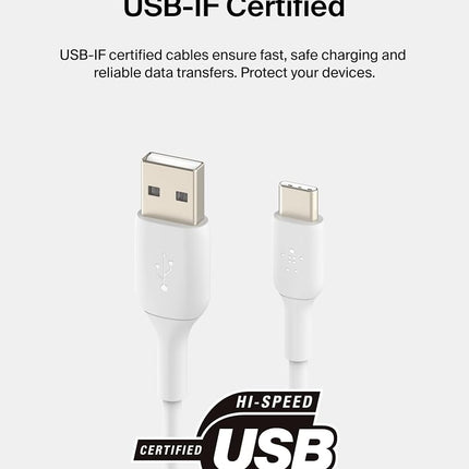 Belkin BoostCharge USB-C to USB-A Cable (2M/6.6ft) for iPhone 16, iPhone 16 Pro, iPhone 16 Pro Max, Samsung Galaxy S25, S24, Pixel 9 & 8, iPad Pro, Nintendo Switch 2, Carplay & More - White (2-Pack)