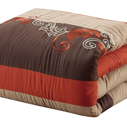 Chezmoi Collection Napa 7-Piece Luxury Autumn Leaves Scroll Embroidery Bedding Comforter Set (Queen, Rust Orange/Brown/Taupe)
