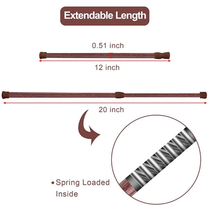 SIQUK 6 Pack Cupboard Bars Adjustable Spring Tension Rods Wood Grain Refrigerator Bar Extendable Rods for DIY Projects, 12 to 20 Inches