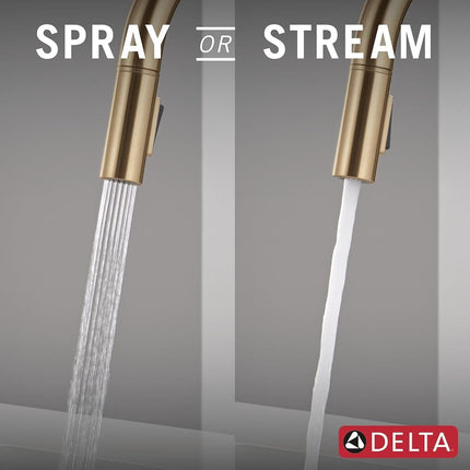 Delta Nicoli Brushed Gold Kitchen Faucet with Pull Down Sprayer, Modern Single Hole Kitchen Sink Faucet, Single Handle, Champagne Bronze 19867LF-CZ
