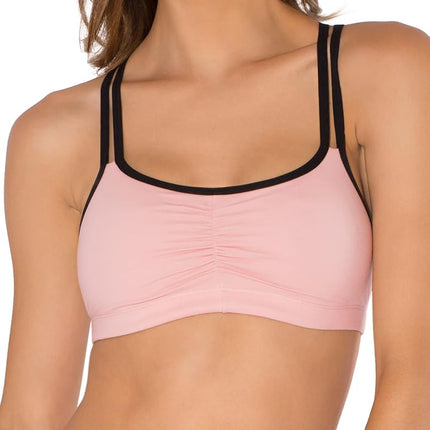 Fruit of the Loom Women's 3 Pack Spaghetti Sports Bra, Blushing Rose with Black/Charcoal/Black, 32
