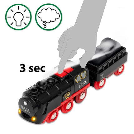 BRIO World 33884 Battery Powered Steam Locomotive Toy Train Engine with Refillable Water Tank, Cool-Touch Realistic Steam & Headlights, Fits BRIO Wooden Railway Track, Ages 3+