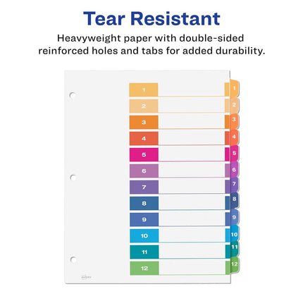 Avery 12 Tab Dividers for 3 Ring Binders, Customizable Table of Contents, Multicolor Tabs, 6 Sets (11196)