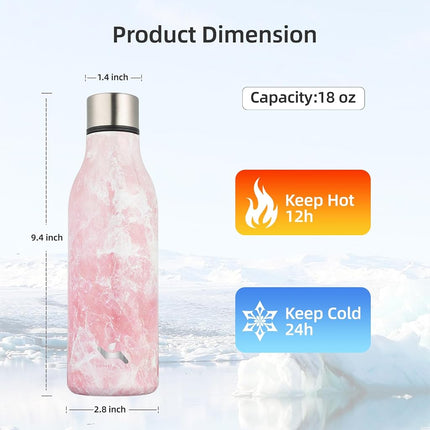 Konokyo Insulated Water Bottle with Strap,18oz Double Wall Stainless Steel Vacuum Bottles Metal Water Flask,Blossom
