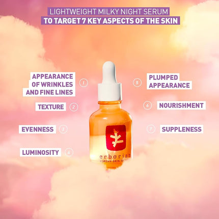 Erborian Multi-Perfecting Milky Night Serum, Skin Therapy, for Wrinkles & Fine Lines, Texture, Evenness, Visible Results after 1st Night - Hydrating with 10% PHA, Hyaluronic Acid- Korean Skincare