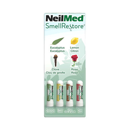 NeilMed Smell Restore - All Natural Smell Training Kit with 4 Separate Essential Oil Inhalers. Eucalyptus, Rose, Lemon and Clove