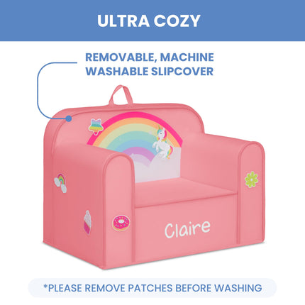 Delta Children Personalized Mix & Match Cozee Kids Chair with Interchangeable Patches, Rainbow