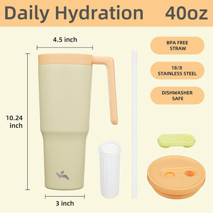 Konokyo Insulated Tumbler with Handle and Straw,40 OZ Vacuum Stainless Steel Water Bottle Travel Mug Metal Cup with Fruit Diffuser,Lemon