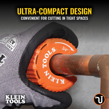 Klein Tools 50056 C-Style Copper Tubing Pipe Cutter Tool, 3/4-Inch Cutting Capacity, Ultra-Compact for Tight Spaces, Free-Spinning Rollers