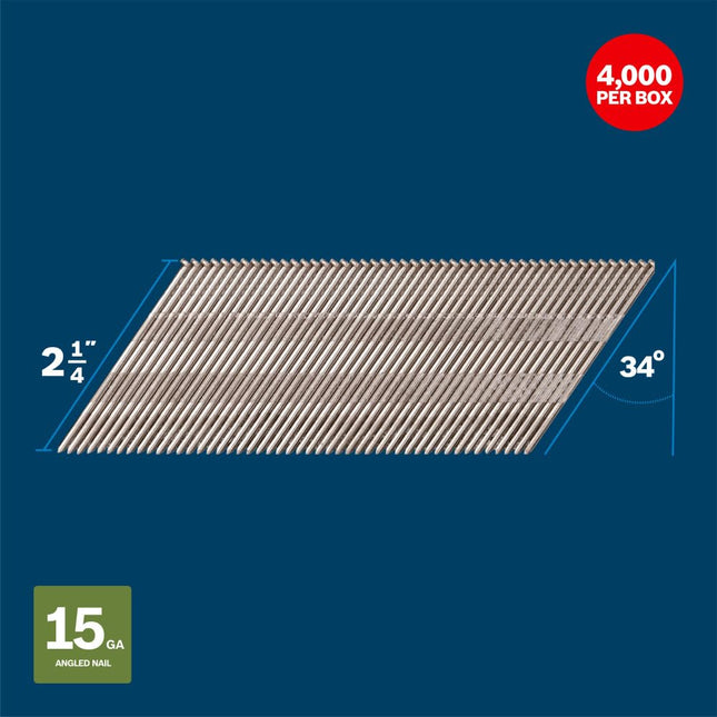 BOSCH GNH15G225GV 2-1/4 in. x 15ga 34-Degree Finish Nails (4000 per Box)