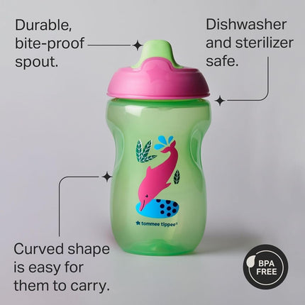 Tommee Tippee Sippee Cup, Water Bottle for Toddlers, 9 Months+, 10oz, Spill-Proof, Bite-Resistant Spout, BPA Free, Pack of 3, Red, Purple and Green