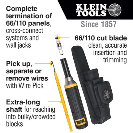 Impact Punchdown Tool Kit for 110 and 66 Panels, Cushion Grip, 4-Piece Set Klein Tools VDV427-822, Black