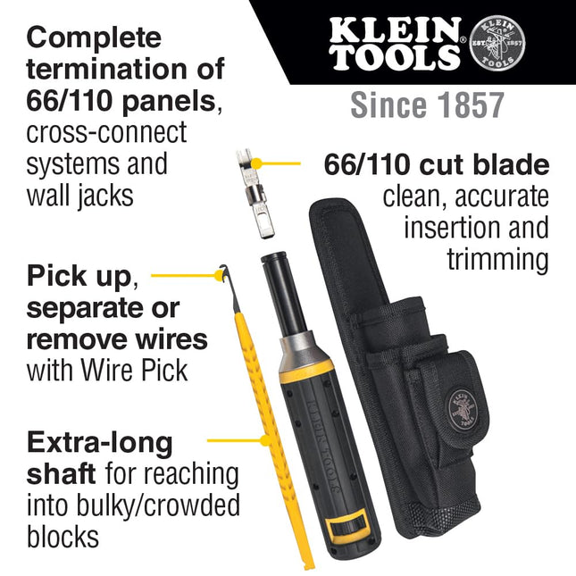 Impact Punchdown Tool Kit for 110 and 66 Panels, Cushion Grip, 4-Piece Set Klein Tools VDV427-822, Black