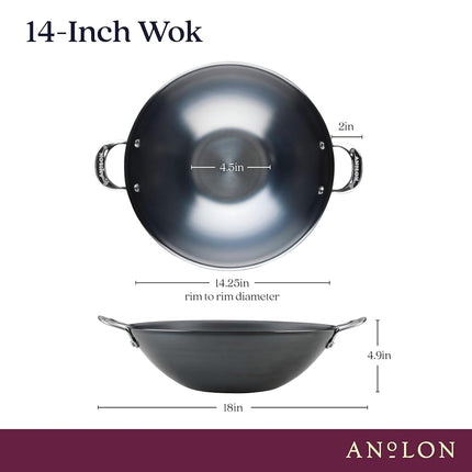 Anolon N2 Carbon Steel Wok 36cm Black