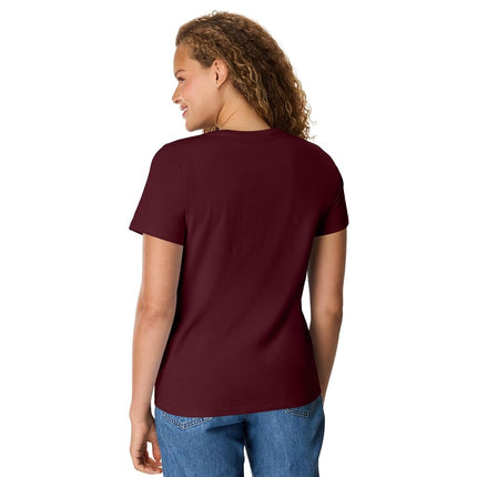 Hanes Perfect-T V-Neck T-Shirt, Cotton Short Sleeve Tee for Women, 1 or 2 Pack, Maroon - 1 Pack, S