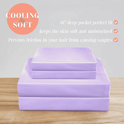 Elegant Comfort Luxurious 4-Piece Silky Satin Sheet Set, Skin and Hair Friendly, Wrinkle, Fade, Stain Resistant with Deep Pockets Fitted Sheet, Cooling Soft Satin Sheet Set, Twin, Lilac