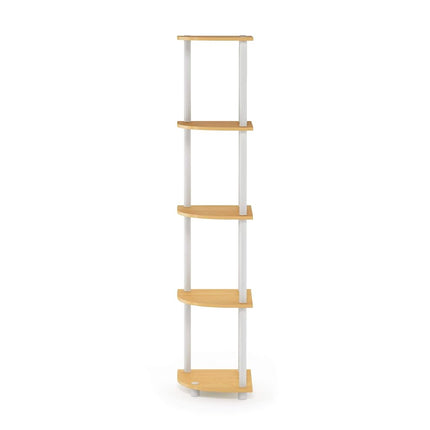 Furinno TURN-N-TUBE Corner Shelf, 5-Tier Corner Bookshelf, Open Storage Shelves, for Organization and Storage, Living Room, Home Office, Garage, Bedroom, Beech