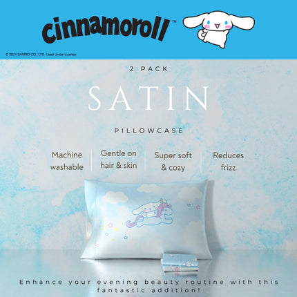 Cinnamoroll Beauty Silky Satin Standard 2 Pack Reversible Pillowcase Cover 20x30 for Hair and Skin, (Officially Licensed Product) by Franco Collectibles