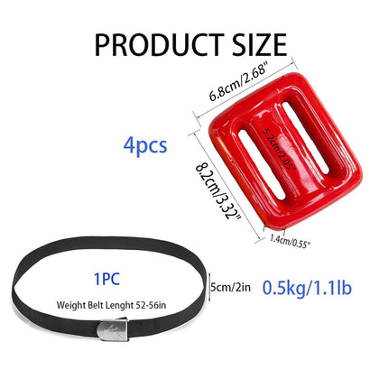MOPHOEXII Dive Belt with Weights,Coated Lead Diving Weights for Scuba Diving Coated Dive Weights Nylon Dive Belt with Metal Quick Release Buckle for Free Diving-(1lb-4.4lb / 0.5kg-2kg) 4pcs,Red 2.2LB