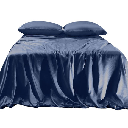 Elegant Comfort Luxurious 4-Piece Silky Satin Sheet Set, Skin and Hair Friendly, Wrinkle, Fade, Stain Resistant with Deep Pockets Fitted Sheet, Cooling Soft Satin Sheet Set, Twin, Navy Blue