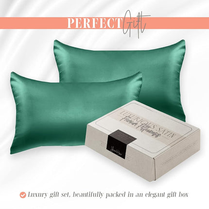 Elegant Comfort Silky and Luxurious 2-Piece Satin Pillowcase Set for Healthier Skin and Hair, Hidden Zipper Closure and Beautifully Packaged, Satin Pillowcase Set, King, Hunter Green