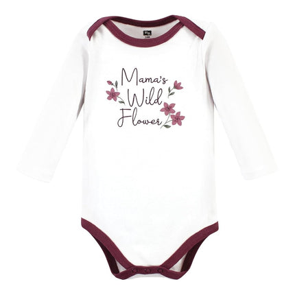 Hudson Baby Unisex Baby Unisex Baby Cotton Long-sleeve Bodysuits, Plum Wildflower, Newborn, Plum Wildflower 3 Pack, Newborn